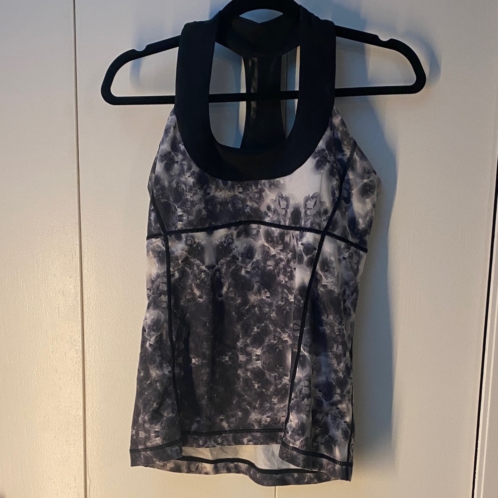 Lululemon Black and White Marble Ink Blot Print Racerback Tank